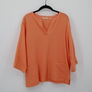 Soft Surroundings Araza Gauze Tunic Top Women PM Orange Pocket Boho Beach Resort